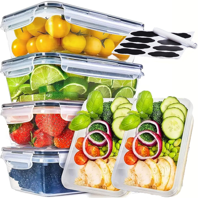 12/24/48pcs Food Storage Containers Set Kitchen Organizers Meal Prep Container Airtight, BPA-Free Reusable Snack Lunch Containers, Easy-Snap Lids, Plastic Snapware(6/12/24 Containers+6/12/24 Lids) Pantry Kitchen Organization with Labels And Marker