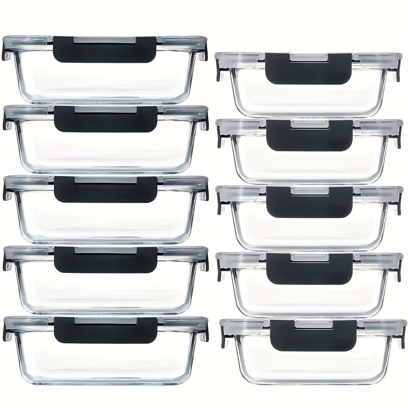 20 Pcs Glass Meal Prep Containers with Lids, MCIRCO Food Storage Containers with Snap Locking Lids, Airtight Lunch Containers, Microwave, Oven, Freezer and Dishwasher