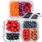 6/8 Pcs Glass Food Storage Containers with Lids, 1 & 2 & 3 Compartment Glass Airtight Meal Prep Containers (3 Containers & 3 Lids), Oven & Freezer Safe, Leak Proof - Grey