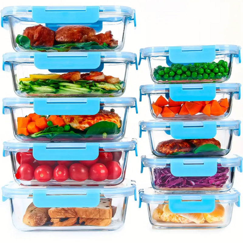 20 Pcs Glass Meal Prep Containers with Lids, MCIRCO Food Storage Containers with Snap Locking Lids, Airtight Lunch Containers, Microwave, Oven, Freezer and Dishwasher