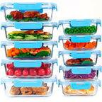 20 Pcs Glass Meal Prep Containers with Lids, MCIRCO Food Storage Containers with Snap Locking Lids, Airtight Lunch Containers, Microwave, Oven, Freezer and Dishwasher