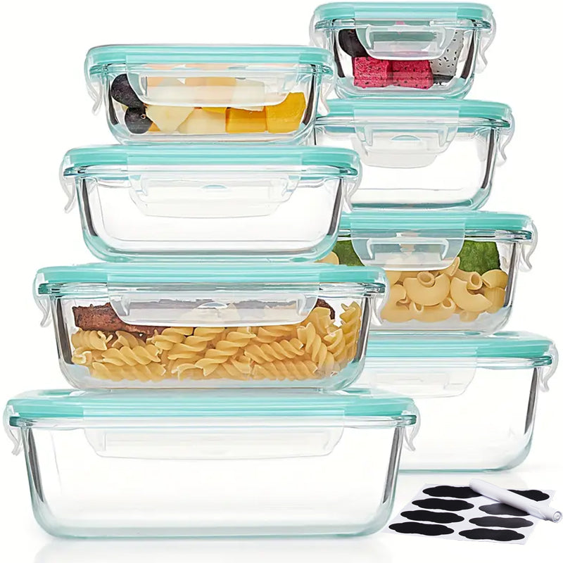 4/8 Pack Glass Food Storage Containers, Meal Prep, Airtight Bento Boxes with Leak Proof Locking Lids, for Microwave, Lunch Boxes, Oven, Freezer And Dishwasher, BPA Free with free labels&marker pen
