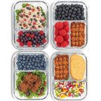 6/8 Pcs Glass Food Storage Containers with Lids, 1 & 2 & 3 Compartment Glass Airtight Meal Prep Containers (3 Containers & 3 Lids), Oven & Freezer Safe, Leak Proof - Grey