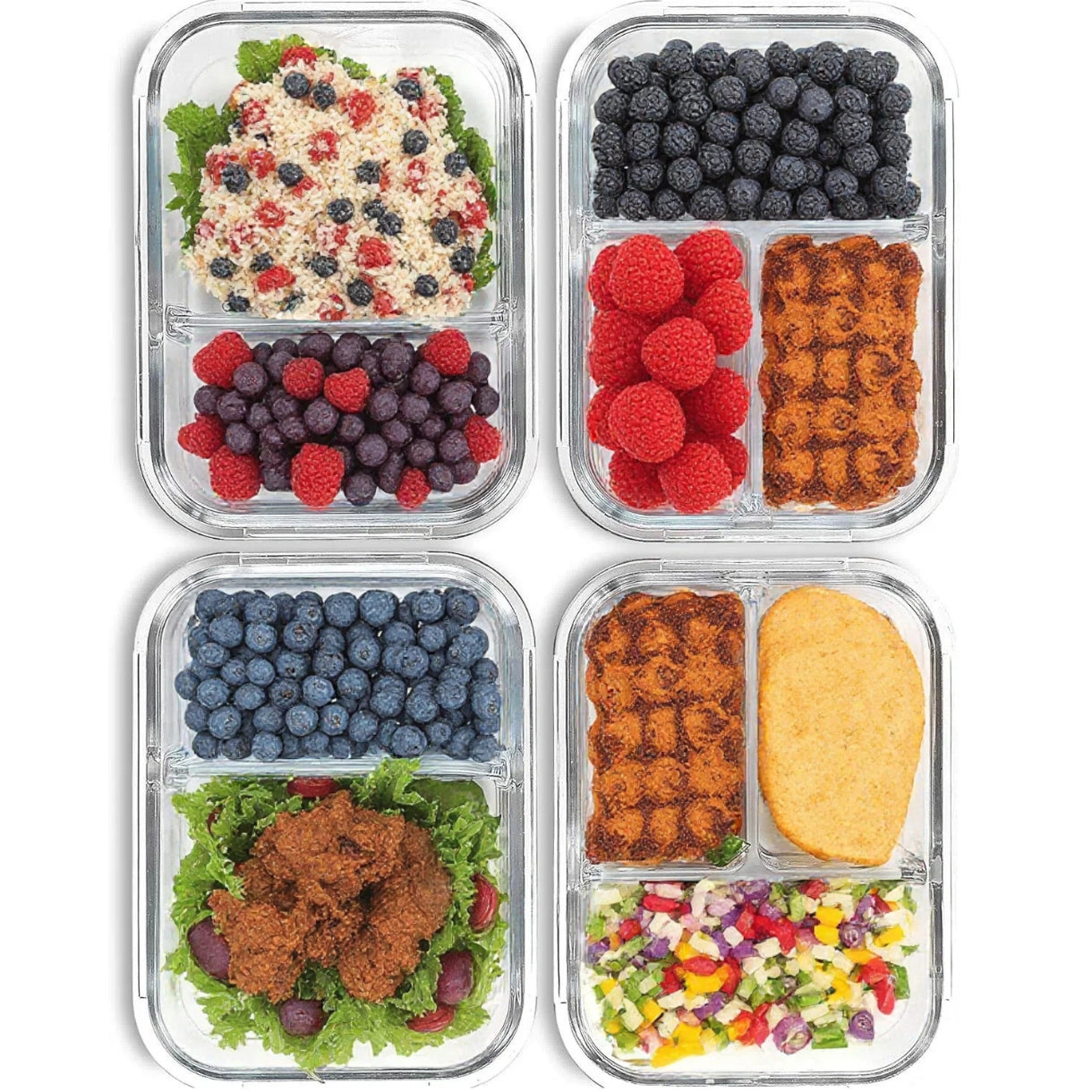 6/8 Pcs Glass Food Storage Containers with Lids, 1 & 2 & 3 Compartment Glass Airtight Meal Prep Containers (3 Containers & 3 Lids), Oven & Freezer Safe, Leak Proof - Grey