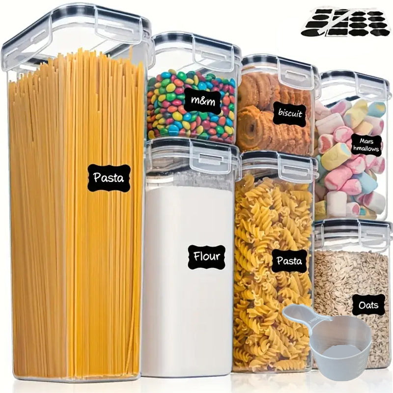 7 Pack Airtight Food Storage Containers with Lids,Plastic Storage Canisters for Kitchen & Pantry Organization,Dry Food Canisters for Flour, Sugar and Cereal