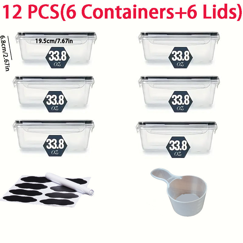 12/24/48pcs Food Storage Containers Set Kitchen Organizers Meal Prep Container Airtight, BPA-Free Reusable Snack Lunch Containers, Easy-Snap Lids, Plastic Snapware(6/12/24 Containers+6/12/24 Lids) Pantry Kitchen Organization with Labels And Marker