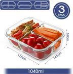 6/8 Pcs Glass Food Storage Containers with Lids, 1 & 2 & 3 Compartment Glass Airtight Meal Prep Containers (3 Containers & 3 Lids), Oven & Freezer Safe, Leak Proof - Grey