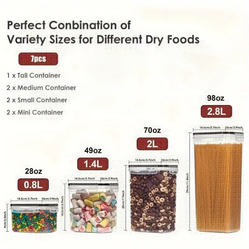 7 Pack Airtight Food Storage Containers with Lids,Plastic Storage Canisters for Kitchen & Pantry Organization,Dry Food Canisters for Flour, Sugar and Cereal