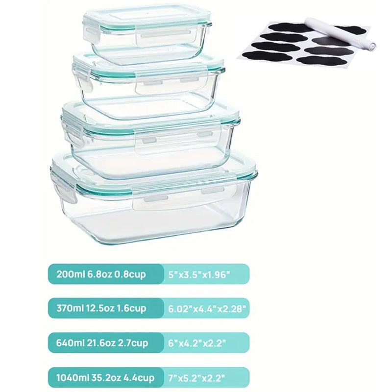 4/8 Pack Glass Food Storage Containers, Meal Prep, Airtight Bento Boxes with Leak Proof Locking Lids, for Microwave, Lunch Boxes, Oven, Freezer And Dishwasher, BPA Free with free labels&marker pen