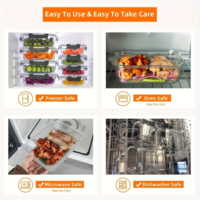 20 Pcs Glass Meal Prep Containers with Lids, MCIRCO Food Storage Containers with Snap Locking Lids, Airtight Lunch Containers, Microwave, Oven, Freezer and Dishwasher