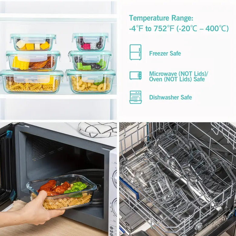 4/8 Pack Glass Food Storage Containers, Meal Prep, Airtight Bento Boxes with Leak Proof Locking Lids, for Microwave, Lunch Boxes, Oven, Freezer And Dishwasher, BPA Free with free labels&marker pen
