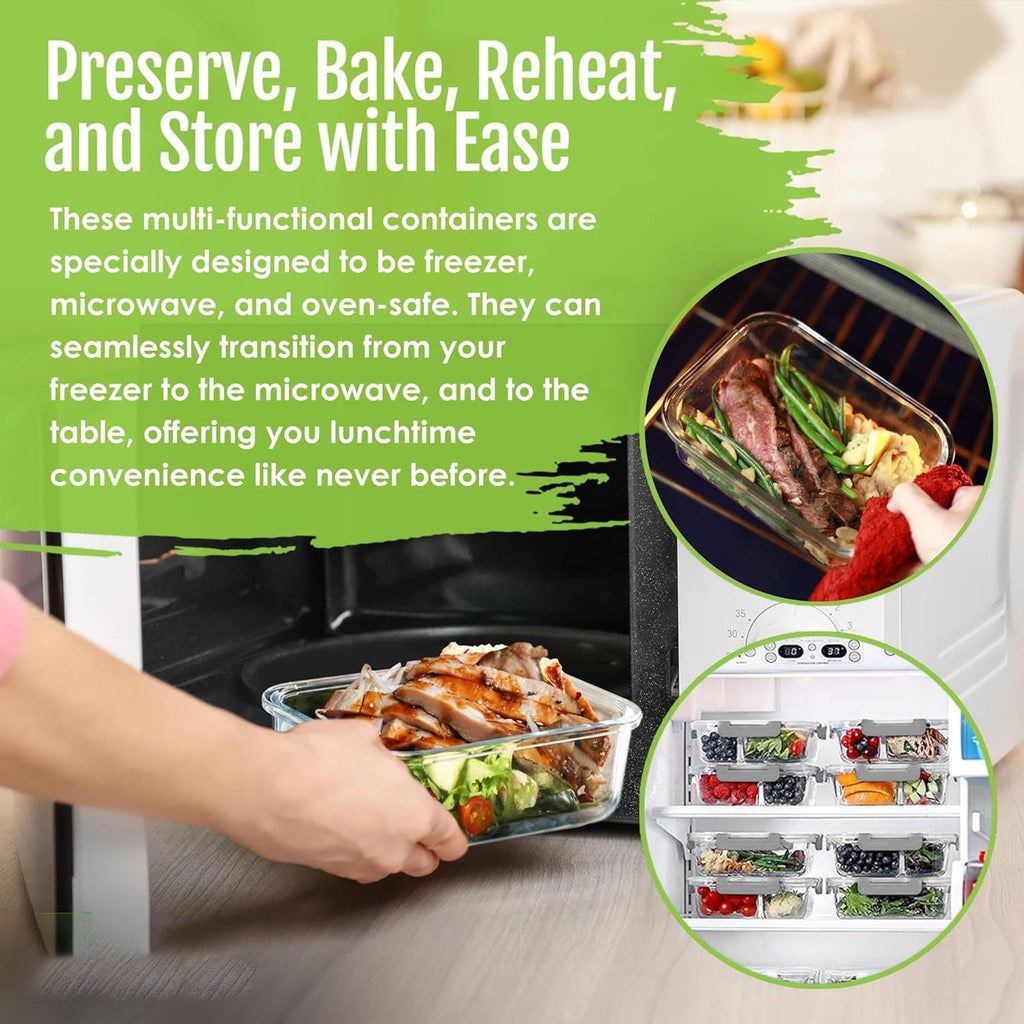 6/8 Pcs Glass Food Storage Containers with Lids, 1 & 2 & 3 Compartment Glass Airtight Meal Prep Containers (3 Containers & 3 Lids), Oven & Freezer Safe, Leak Proof - Grey