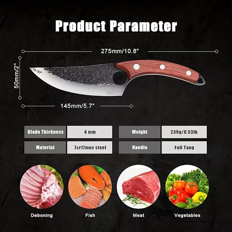 Chef Knife for Cutting, Boning & Chopping. Stainless Steel Kitchen Knife for Balance & Control