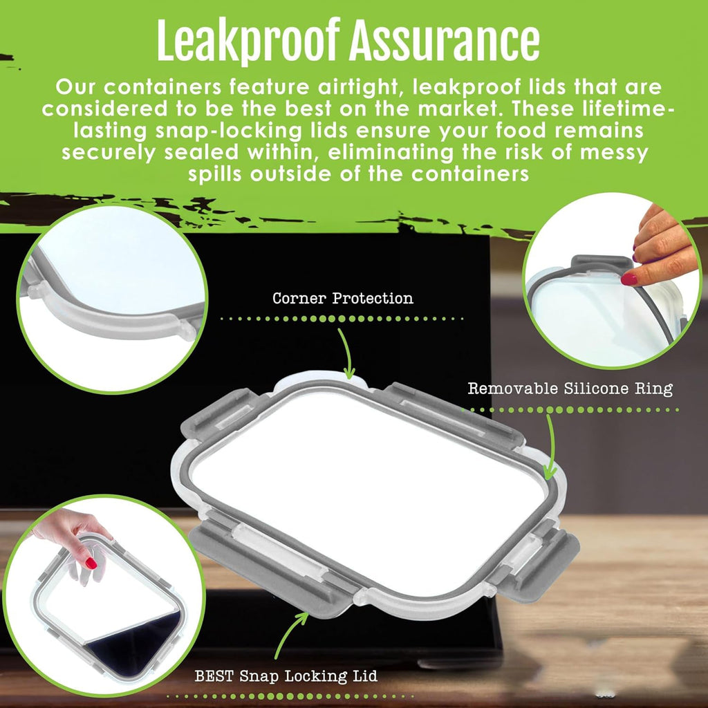 6/8 Pcs Glass Food Storage Containers with Lids, 1 & 2 & 3 Compartment Glass Airtight Meal Prep Containers (3 Containers & 3 Lids), Oven & Freezer Safe, Leak Proof - Grey