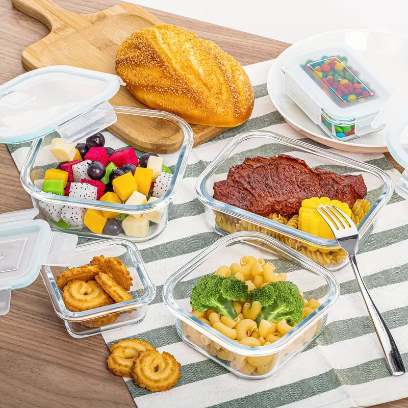 4/8 Pack Glass Food Storage Containers, Meal Prep, Airtight Bento Boxes with Leak Proof Locking Lids, for Microwave, Lunch Boxes, Oven, Freezer And Dishwasher, BPA Free with free labels&marker pen