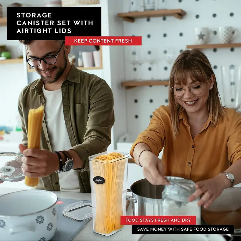 4 Pack Airtight Food Storage Containers with Lids，8L Pasta Containers for Pantry Organization and Storage, BPA Free Kitchen Canisters for Spaghetti, Flour, Sugar and Noodles Come with free labels And Marker