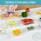 4/8 Pack Glass Food Storage Containers, Meal Prep, Airtight Bento Boxes with Leak Proof Locking Lids, for Microwave, Lunch Boxes, Oven, Freezer And Dishwasher, BPA Free with free labels&marker pen