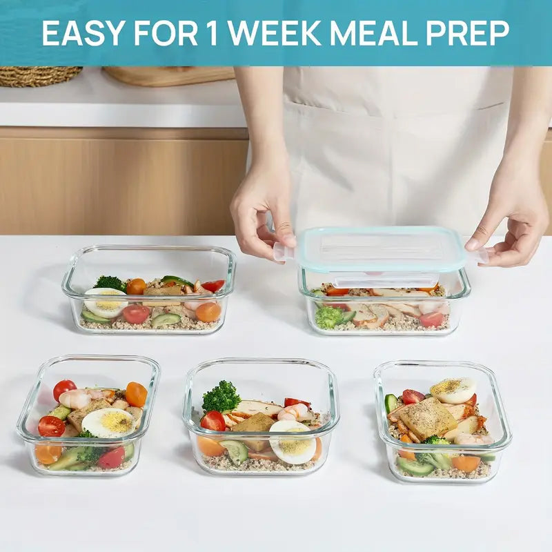 4/8 Pack Glass Food Storage Containers, Meal Prep, Airtight Bento Boxes with Leak Proof Locking Lids, for Microwave, Lunch Boxes, Oven, Freezer And Dishwasher, BPA Free with free labels&marker pen