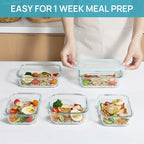 4/8 Pack Glass Food Storage Containers, Meal Prep, Airtight Bento Boxes with Leak Proof Locking Lids, for Microwave, Lunch Boxes, Oven, Freezer And Dishwasher, BPA Free with free labels&marker pen