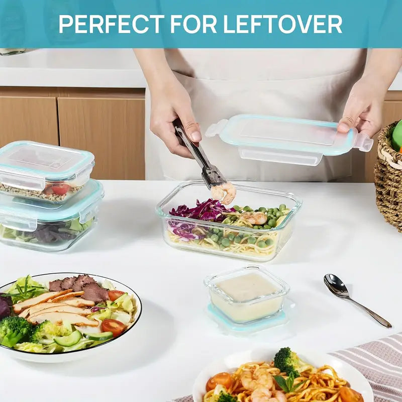 4/8 Pack Glass Food Storage Containers, Meal Prep, Airtight Bento Boxes with Leak Proof Locking Lids, for Microwave, Lunch Boxes, Oven, Freezer And Dishwasher, BPA Free with free labels&marker pen