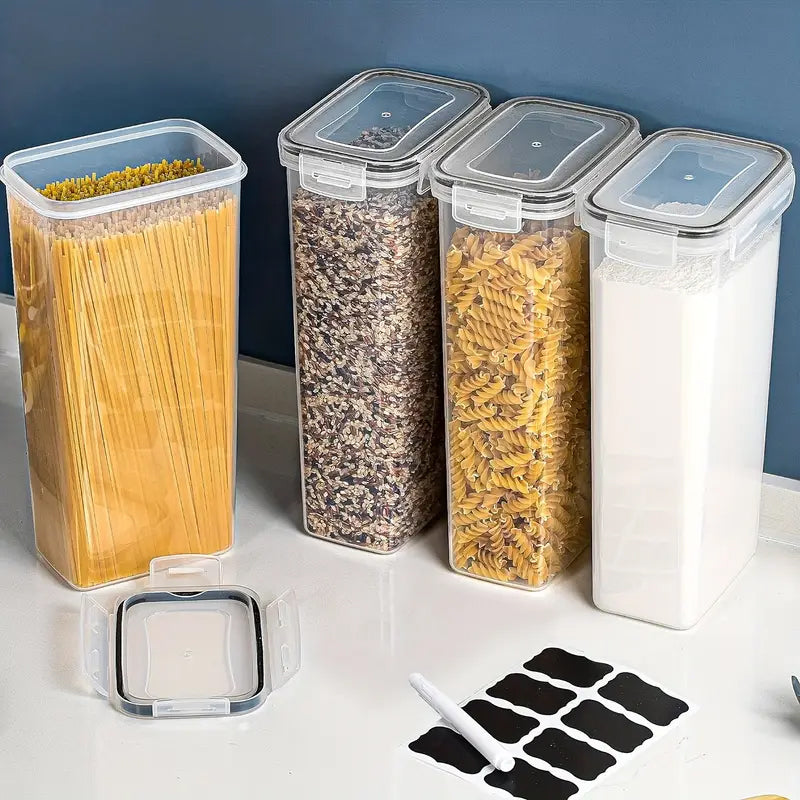 4 Pack Airtight Food Storage Containers with Lids，8L Pasta Containers for Pantry Organization and Storage, BPA Free Kitchen Canisters for Spaghetti, Flour, Sugar and Noodles Come with free labels And Marker