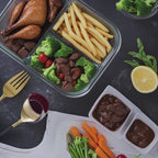 6/8 Pcs Glass Food Storage Containers with Lids, 1 & 2 & 3 Compartment Glass Airtight Meal Prep Containers (3 Containers & 3 Lids), Oven & Freezer Safe, Leak Proof - Grey