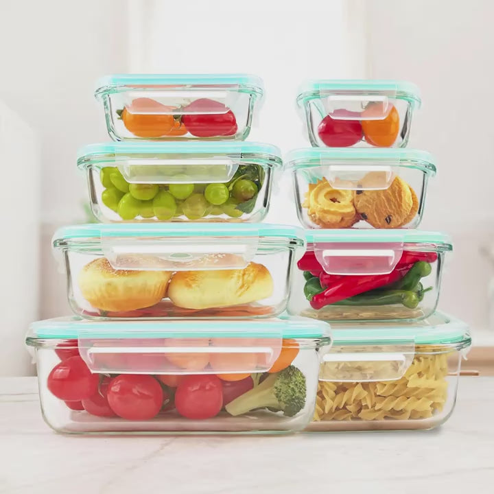 4/8 Pack Glass Food Storage Containers, Meal Prep, Airtight Bento Boxes with Leak Proof Locking Lids, for Microwave, Lunch Boxes, Oven, Freezer And Dishwasher, BPA Free with free labels&marker pen